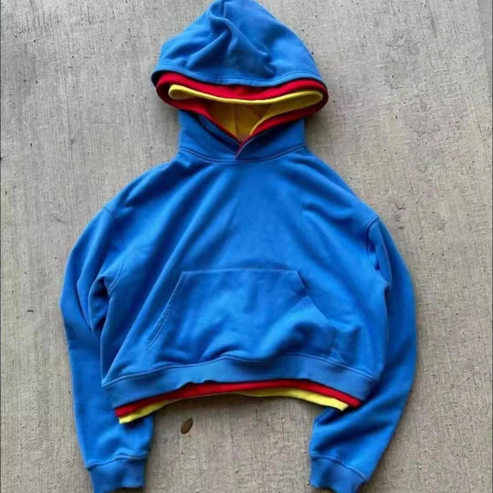 Blue Multi-layer Color Block Cropped Hoodie